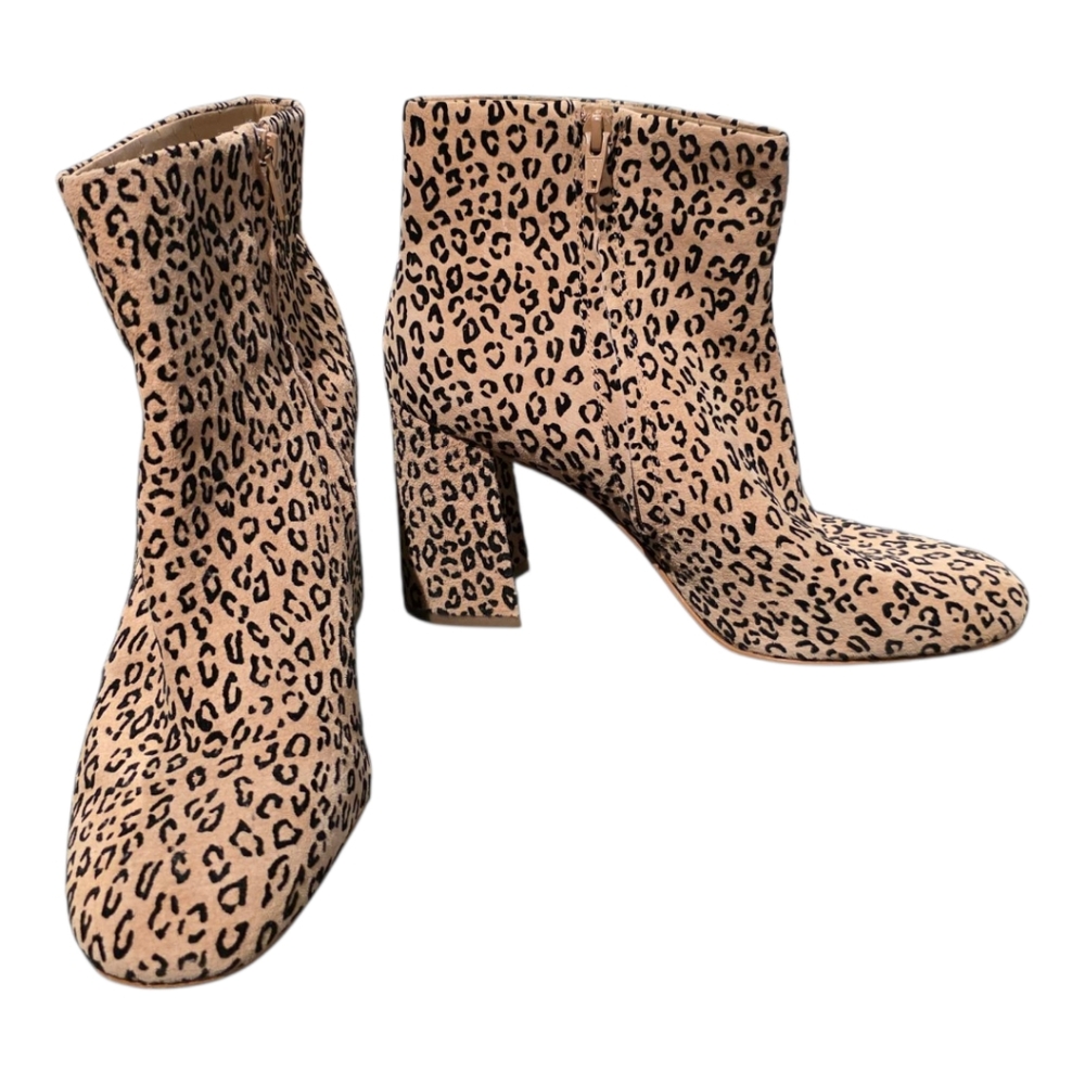 Gianni Bini Tan Leopard Print Leather Heeled‎ Ankle Boots Size 10